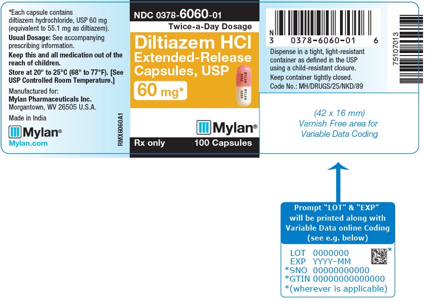 Diltiazem Hydrochloride Extended-Release Capsules, USP 60 mg Bottle Label