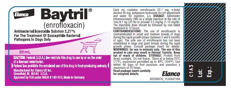 Baytril (enrofloxacin) Antibacterial Injectable Solution 2.27% Bottle Label