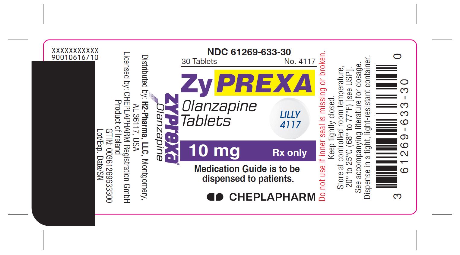 PACKAGE LABEL - ZYPREXA 10 mg tablet, bottle of 30