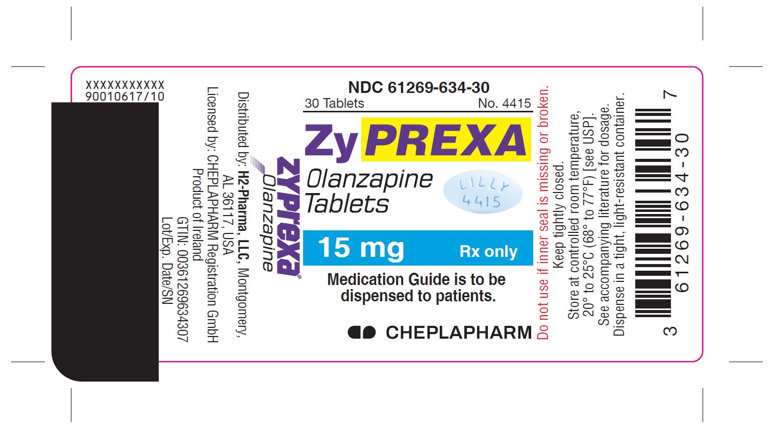 PACKAGE LABEL - ZYPREXA 15 mg tablet, bottle of 30