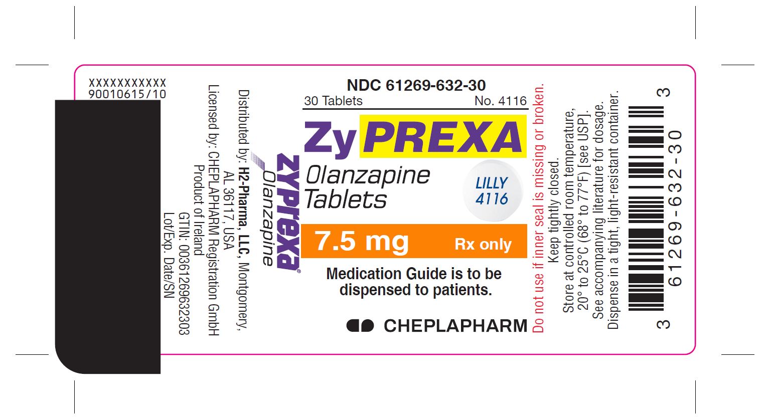 PACKAGE LABEL - ZYPREXA 7.5 mg tablet, bottle of 30