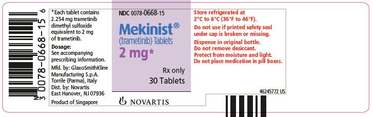 PRINCIPAL DISPLAY PANEL
								NDC 0078-0668-15
								Mekinist® (trametinib) Tablets
								2 mg*
								Rx only
								30 Tablets
								NOVARTIS