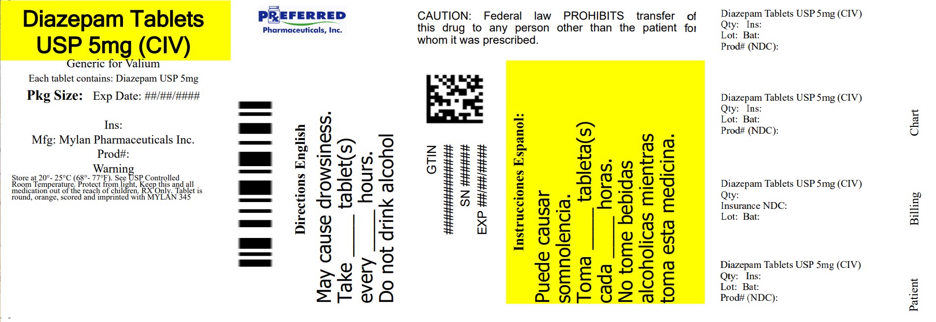 Diazepam Tablets USP 5mg CIV