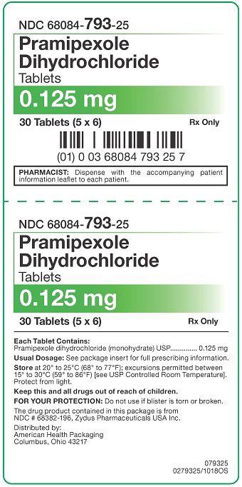 0.125 mg Pramipexole DiHCl Tablets Carton