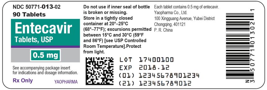 Entecavir Tablets, USP, 0.5mg, 90 Tablets Bottle