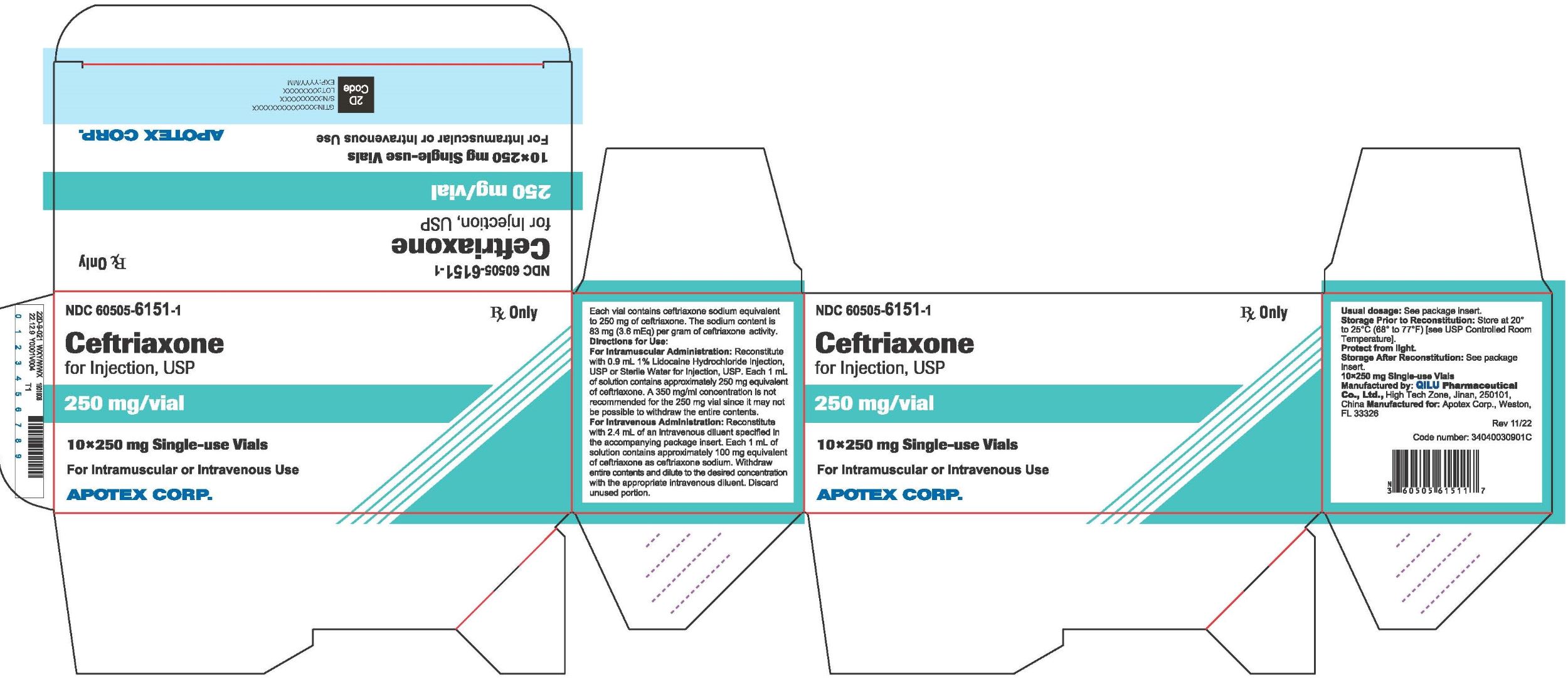 Ceftriaxone for Injection 250 mg Carton Label (10 Pack)