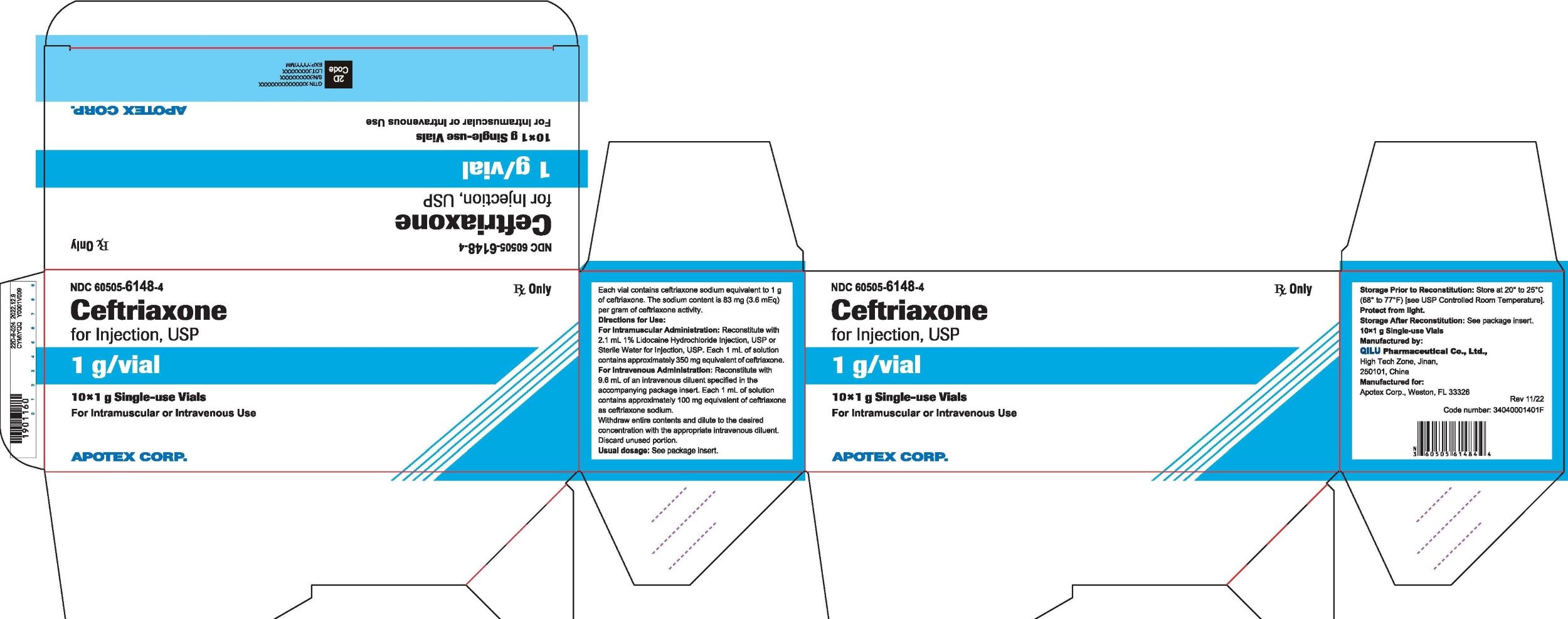 Ceftriaxone for Injection 1 g Carton Label (10 Pack)-High Tech