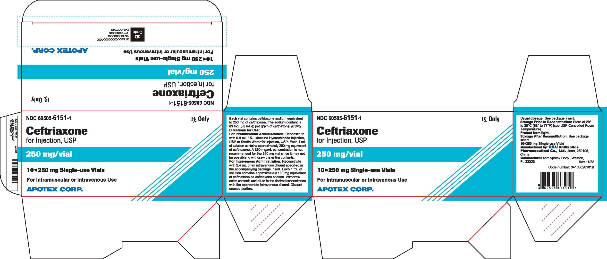 Ceftriaxone for Injection 250 mg Carton Label (10 Pack)-Anti