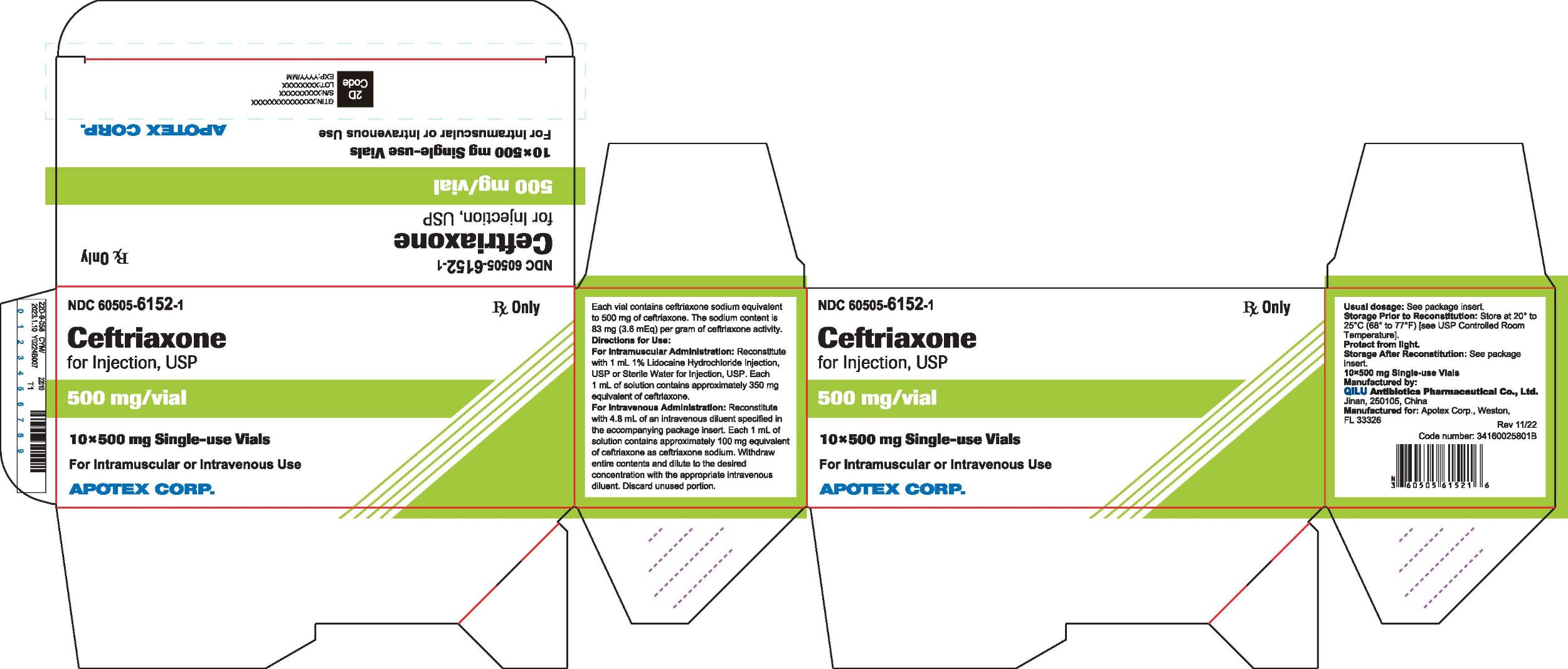Ceftriaxone for Injection 500 mg Carton Label (10 Pack)-Anti