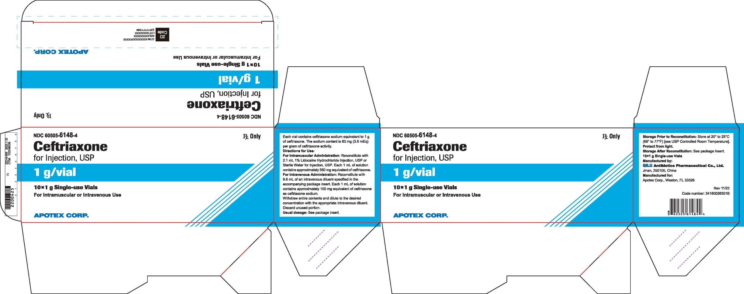 Ceftriaxone for Injection 1 g Carton Label (10 Pack)-Anti