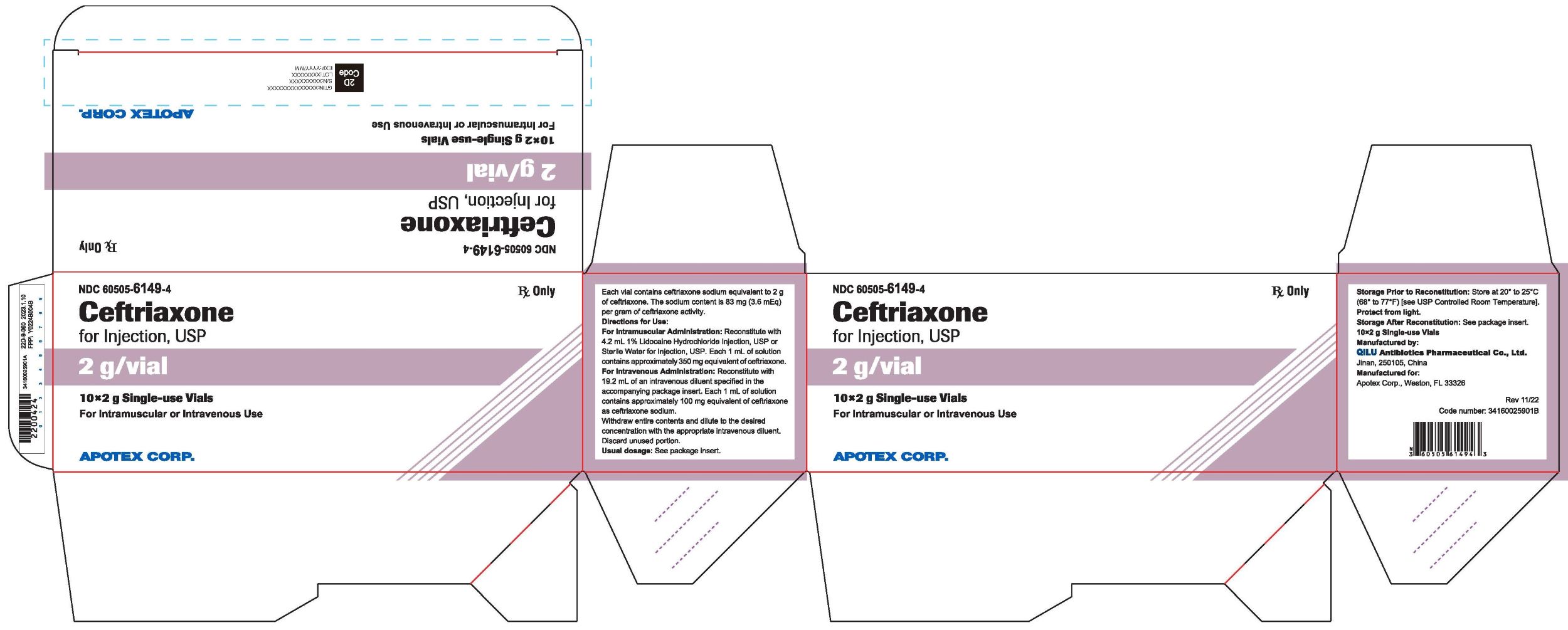 Ceftriaxone for Injection 2 g Carton Label (10 Pack)-Anti