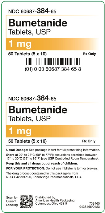 1 mg Bumetanide Tablets Carton - 50 UD
