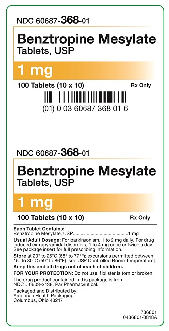 1 mg Beztropine Mesylate Tablets Carton