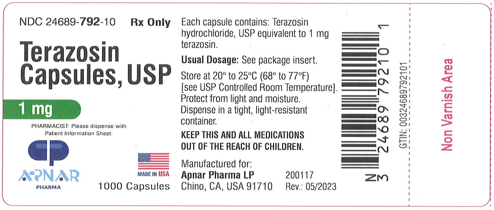 Terazosin Capsules 1 mg 1000 count