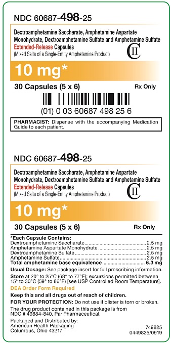 10 mg Dextroamphetamine Saccharate, Amphetamine Aspartate Monohydrate, Dextroamphetamine Sulfate and Amphetamine Sulfate Extended-Release Capsules Carton