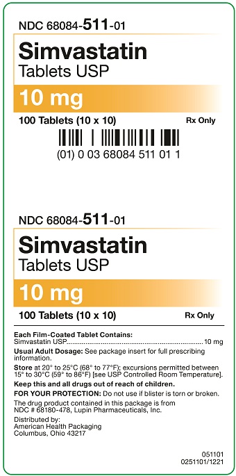 10 mg Simvastatin Tablets Carton