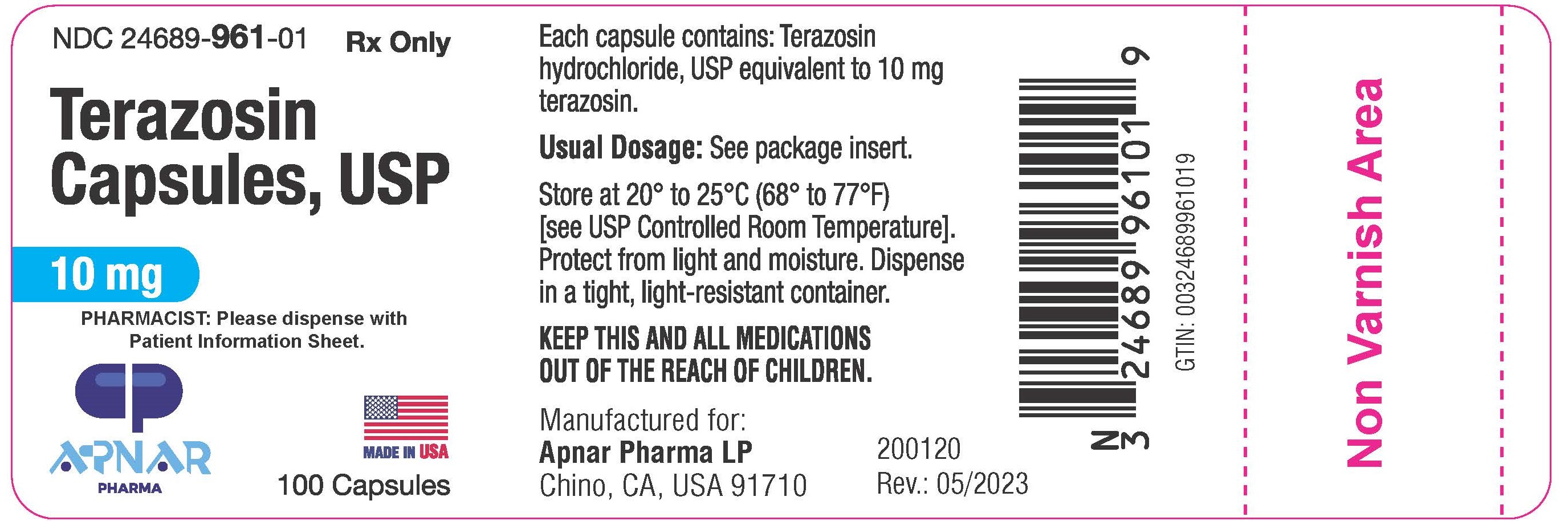 Terazosin Capsules 10 mg 100 count