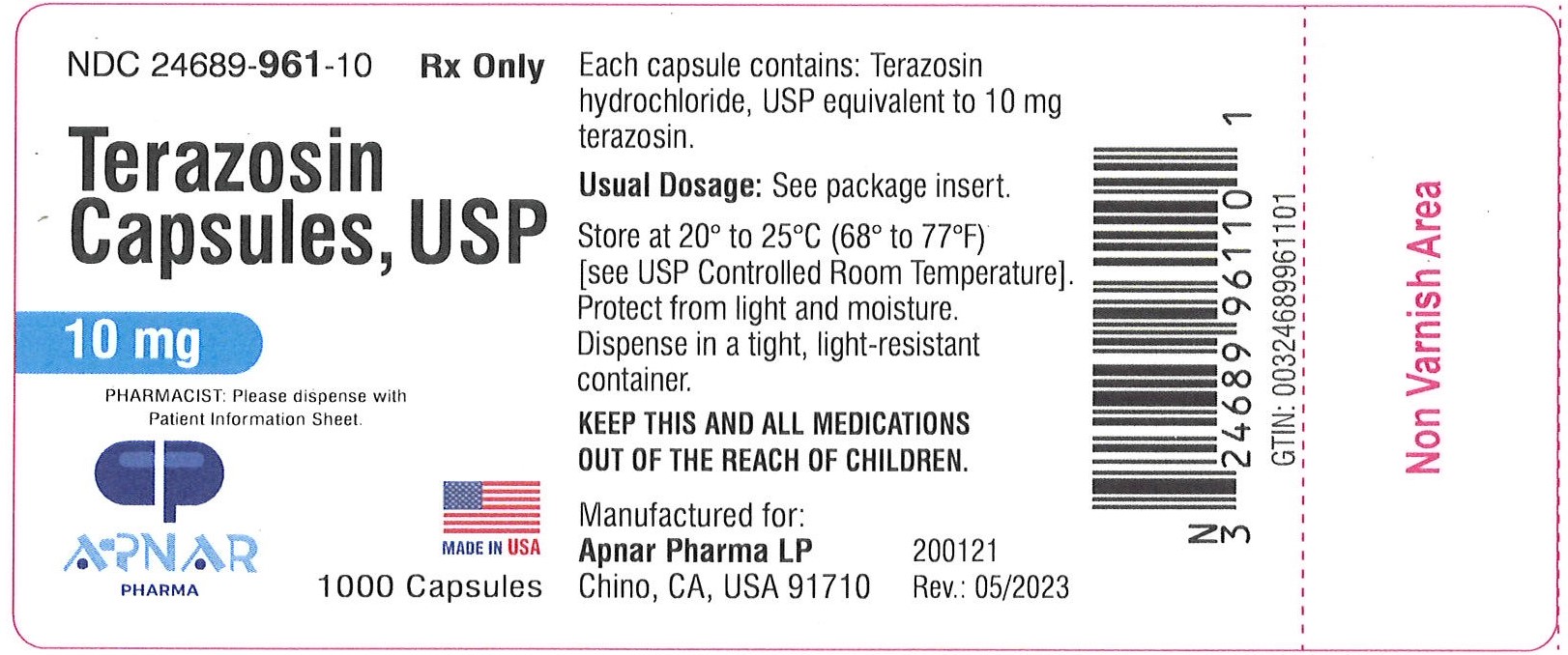 Terazosin Capsules 10 mg 1000 count