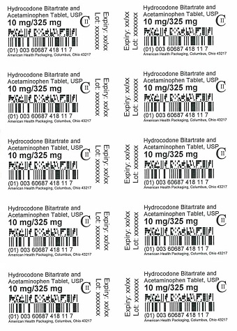 10 mg/325 mg Hydrocodone Bitartrate and Acetaminophen Tablet Blister