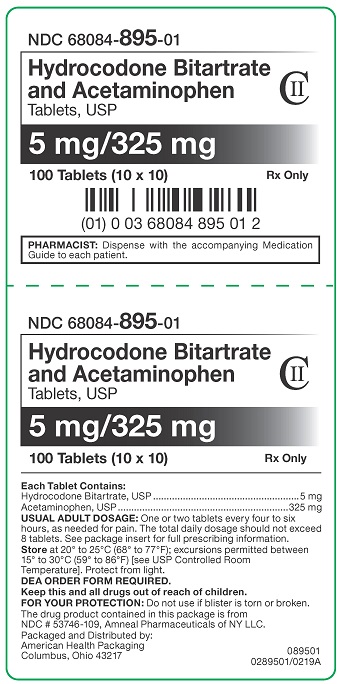 5 mg/325 mg Hydrocodone Bitartrate and Acetaminophen Tablets Carton, 100UD