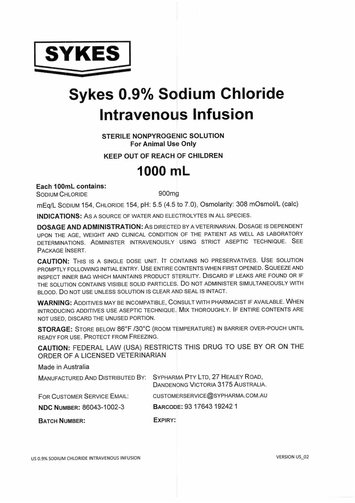 1000ml Sodium Chloride