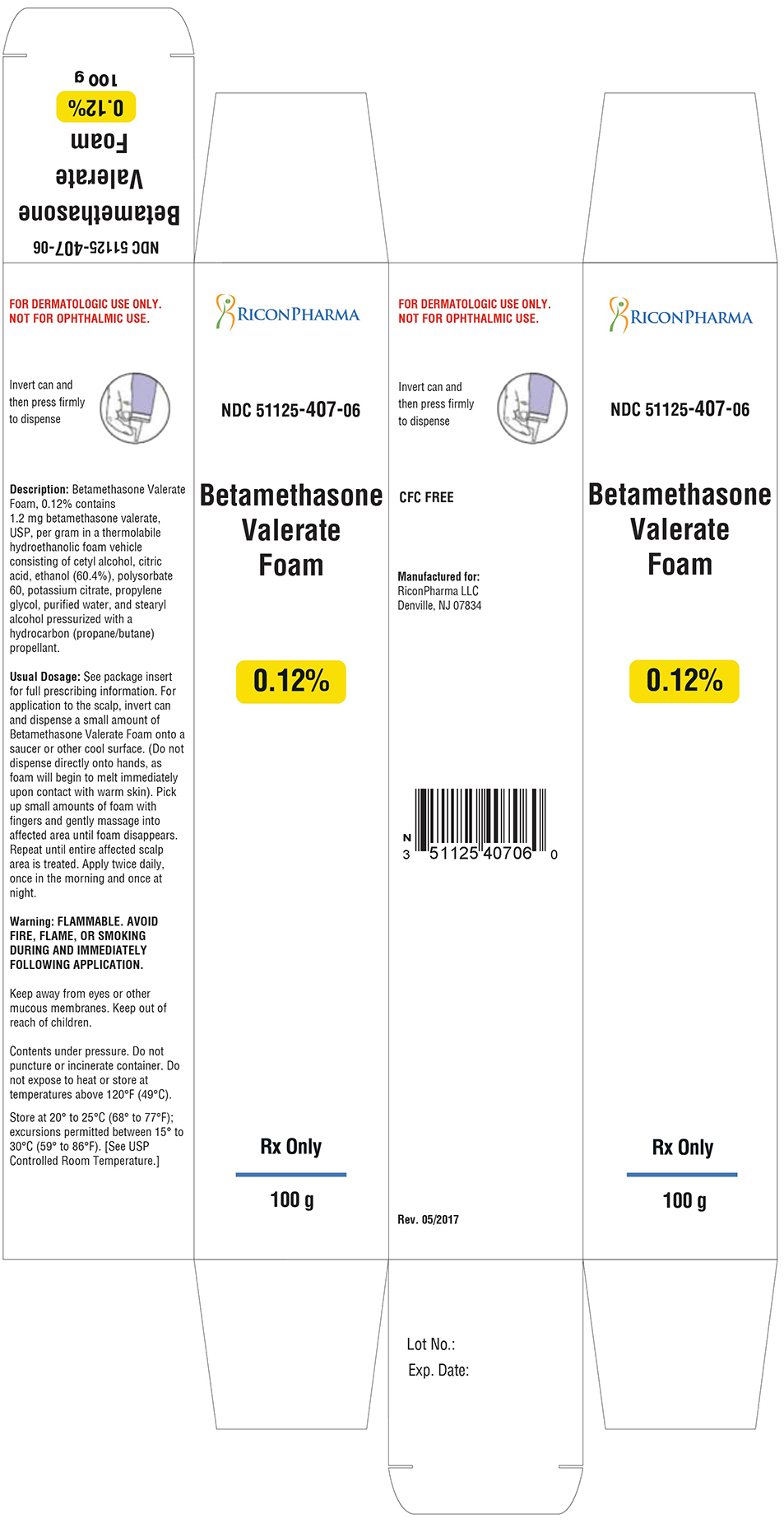 Betamethasone Valerate Foam, 0.12% 100 g Carton