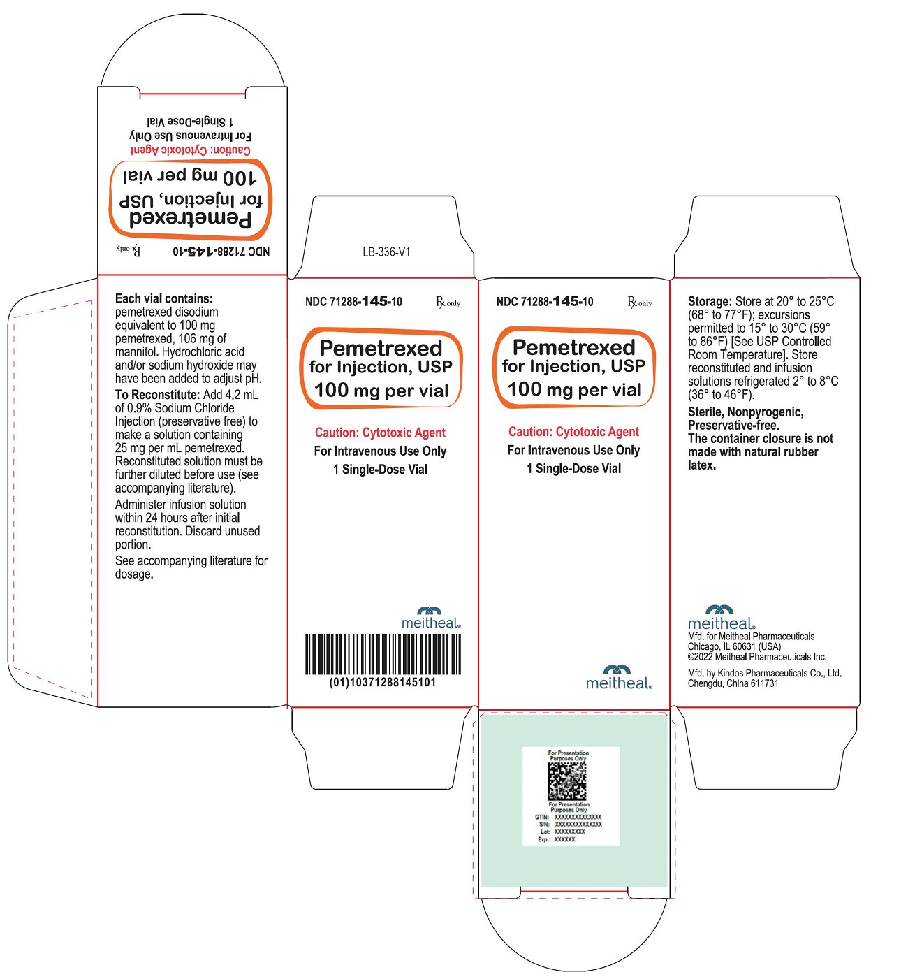 PRINCIPAL DISPLAY PANEL – Pemetrexed for Injection, USP 100 mg Carton