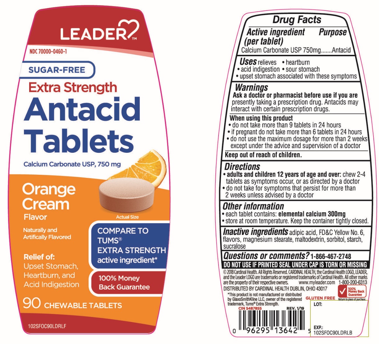 Leader Extra Strength Sugar Free Antacid Tablets Orange Cream Flavor