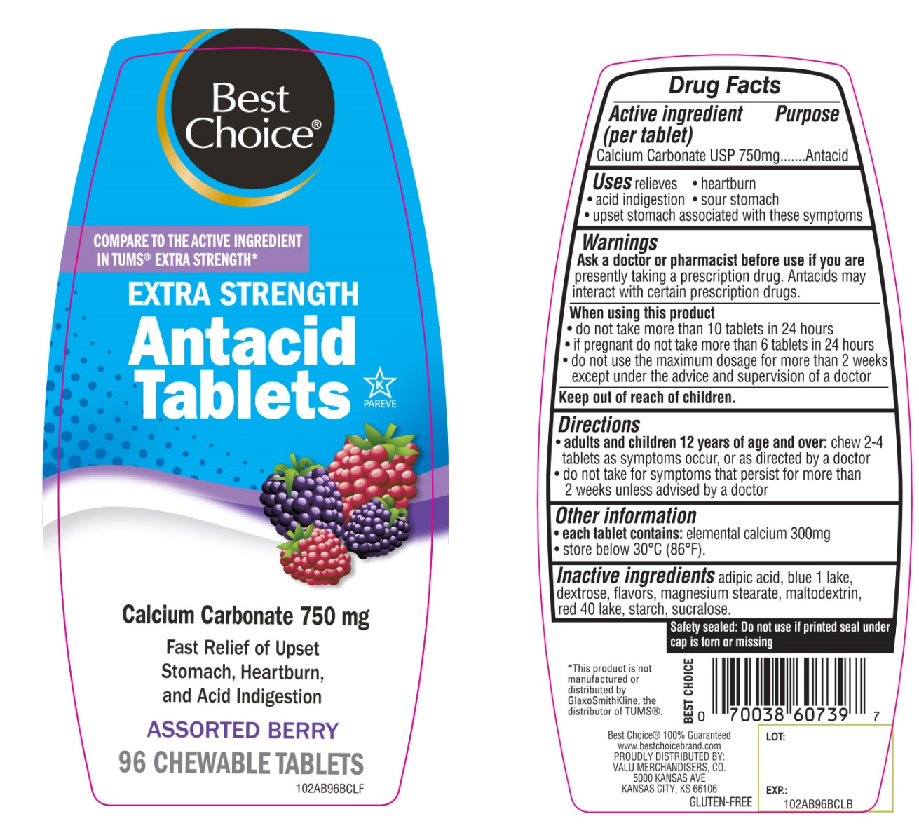 Best CHoice Assorted Berry Antacid 96 ct