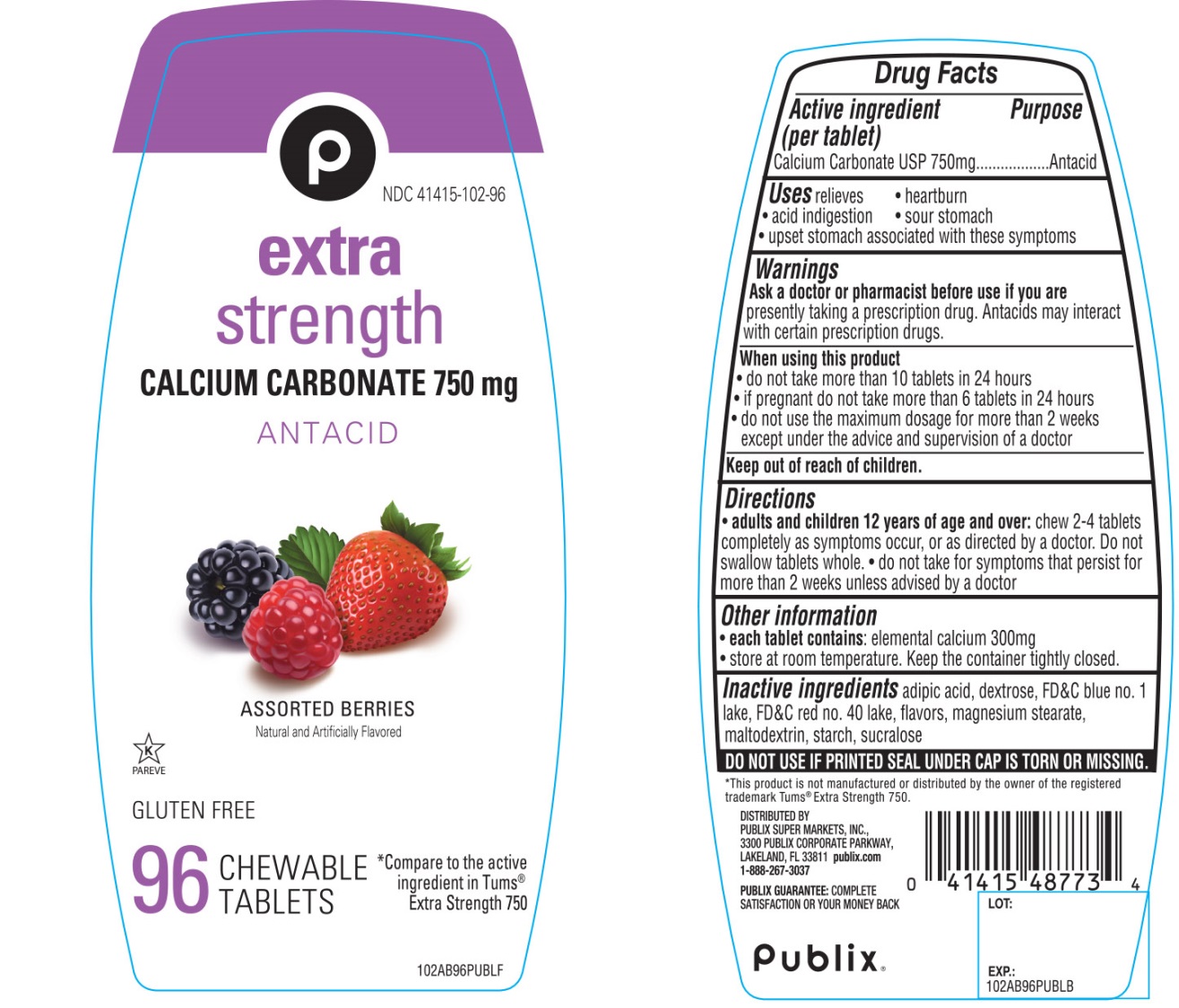 Publix Extra Strength Assorted Berry | Calcium Carbonate Tablet, Chewable Breastfeeding