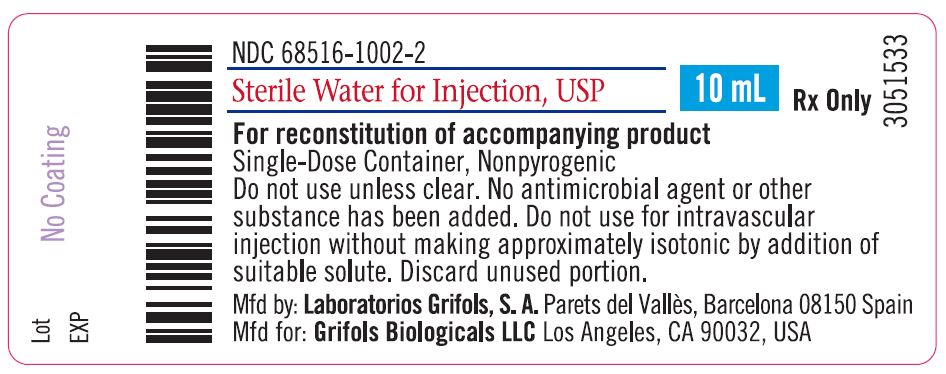 10 mL Sterile Water Label