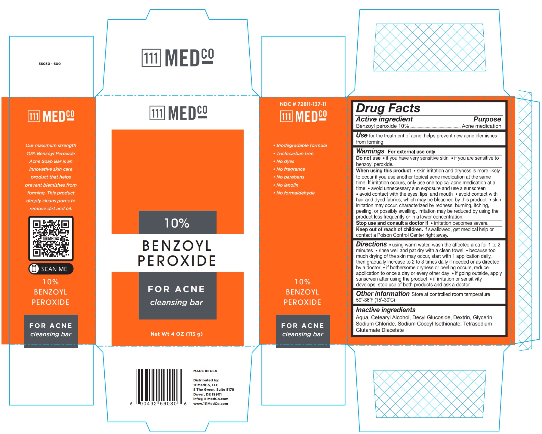 111MedCo 10 Benzoyl Peroxide Soap Bar Label