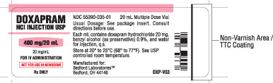 Vial label for Doxapram Hydrochloride Injection USP 400 mg per 20 mL