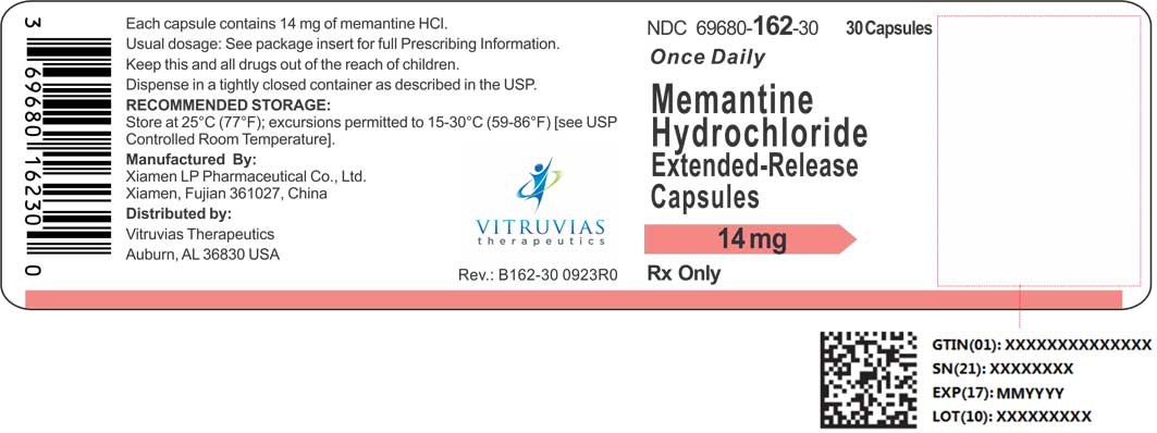 NDC 69680-162-30 30 capsules Rx Only Once-Daily Memantine HCl Extended-Release Capsules 14 mg
