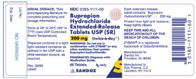 Bupropion 200 mg x 60 Tablets - Label