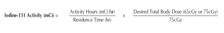 equation for calculating Iodine-131 activity for delivery of total body radiation dose 