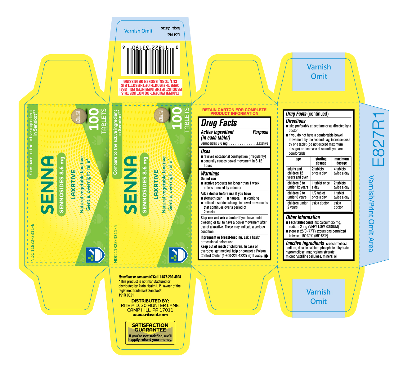 191R-Rite Aid-Laxative Senna Tablets-carton label-100s