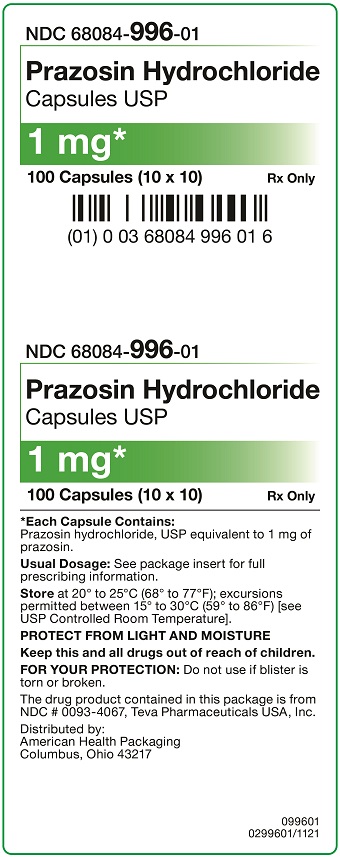 1 mg Prazosin Hydrochloride Capsules Carton
