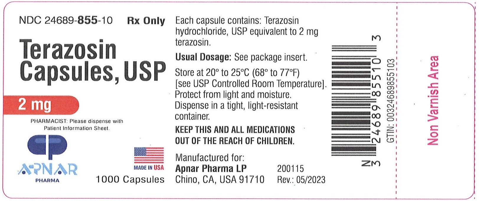 Terazosin Capsules 2 mg 1000 count