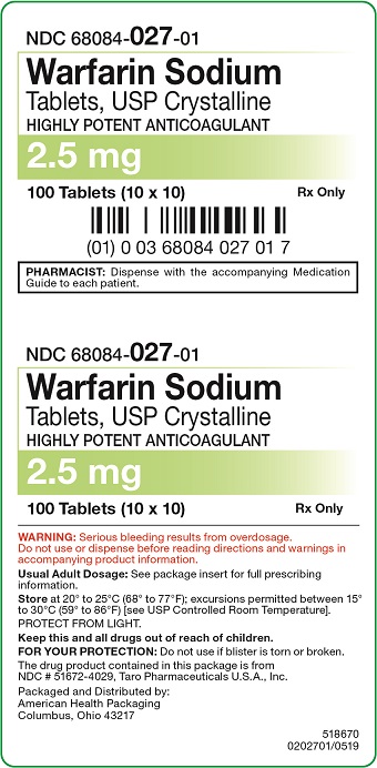 2.5 mg Warfarin Sodium Tablets Carton