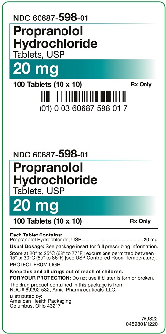 20 mg Propranolol Hydrochloride Tablets Carton
