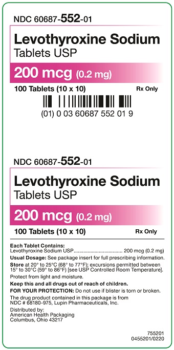 200 mcg Levothyroxine Tablets Carton
