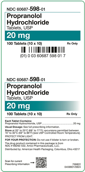 20mg Propranolol HCl Tablets Carton