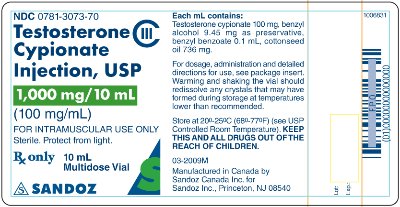 Testosterone Cypionate 100 mg/mL 10 mL Label