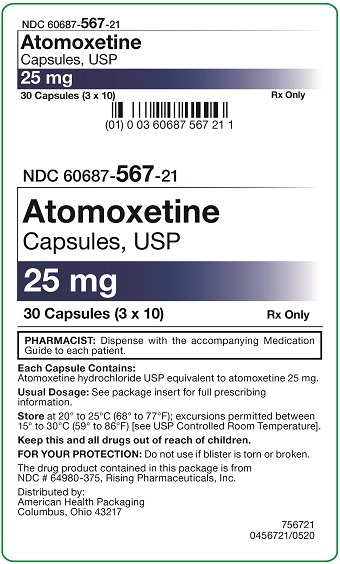 25 mg Atomoxetine Capsules Carton