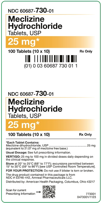 25 mg Meclizine Hydrochloride Tablets Carton-100 UD