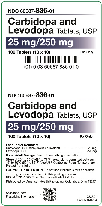 25 mg/250 mg Carbidopa and Levodopa Tablets Carton