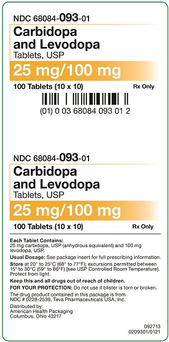 25 mg/100 mg Carbidopa and Levodopa Tablets Carton
