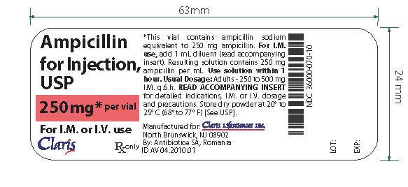 Ampicillin 250 mg Vial Label
