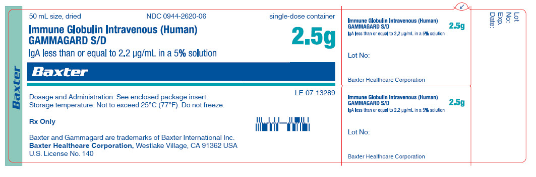  GAMMAGARD SD 2.5g IgA less than 2.2 µg/mL in a 5% solution vial label